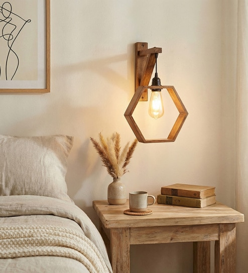 Hex Wooden Novelty Wall Light (Natural Wood)
