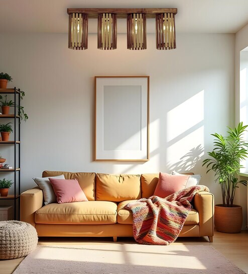 Hexa 4 Lights Brown Solid Wood Flush Mounted Ceiling Light-image-45
