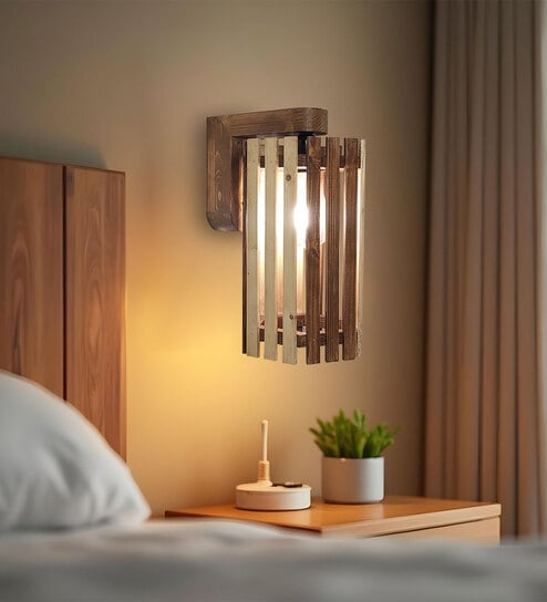 symplify Hexa Brown Solid Wood Wall Sconces-picture-7