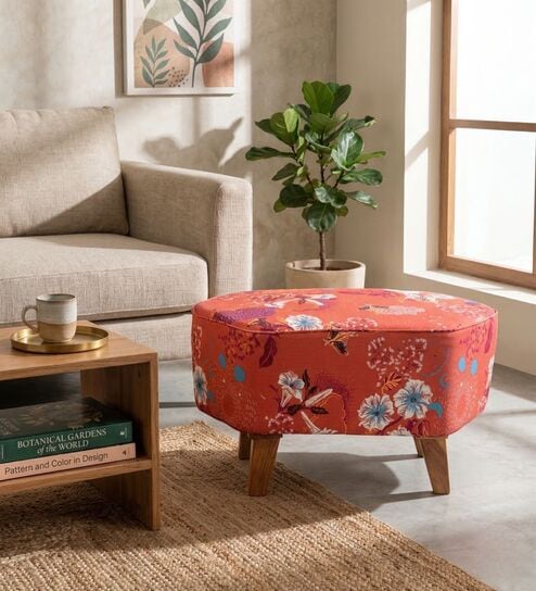 Hexa Solid Wood Long Pouffe In Assorted Colour