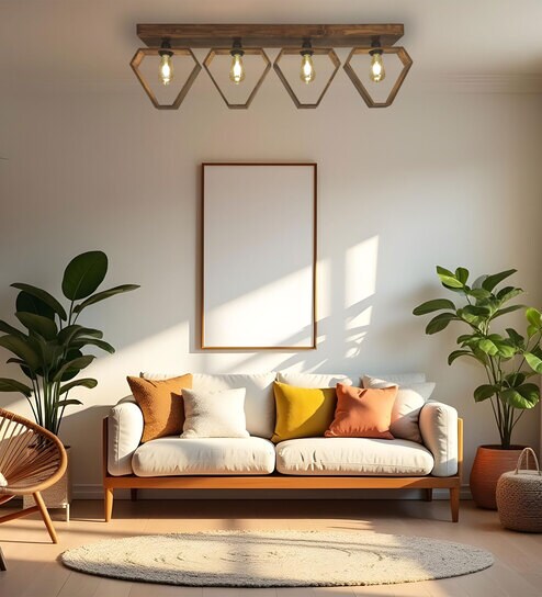 Hexad 4 Lights Brown Solid Wood Flush Mounted Ceiling Light-image-46