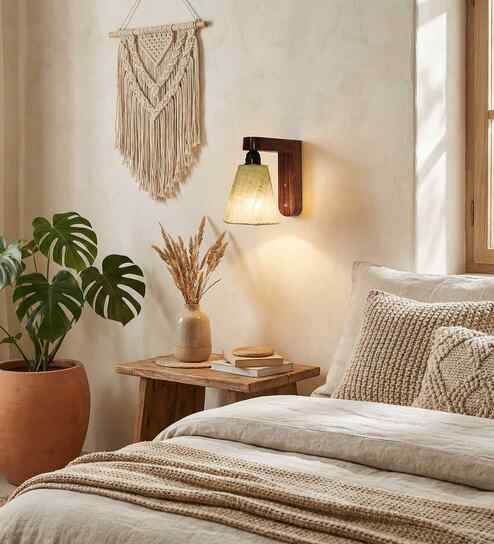 Hexagon Brown Solid Wood Wall Sconces