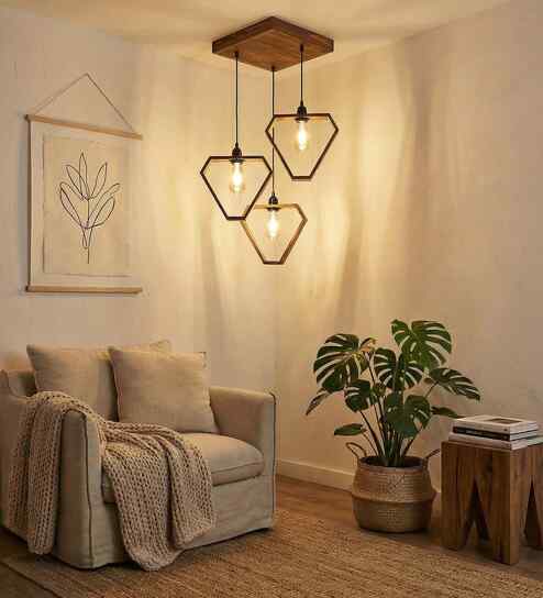 Hexar Brown Wooden Cluster Hanging Lamp