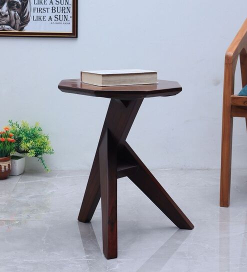 Hexon Teak Wood End Table In Brown Colour