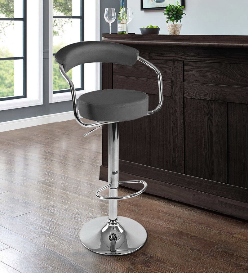 Buy Height Adjustable Chrome Based Swivel Bar Stool in Black by