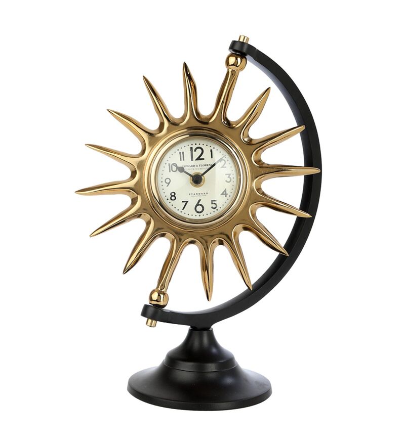 Buy Helios Gold & Black Aluminium Table Clock by Decor De Maison Online