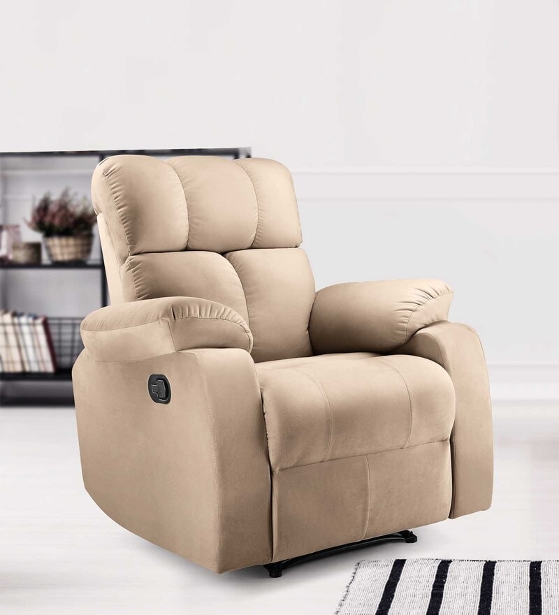 Buy Helios Fabric Manual 1 Seater Recliner in Beige Colour by Little Nap Designs Online Manual