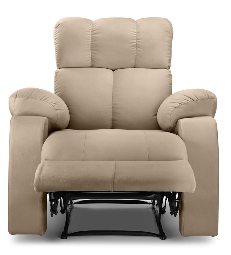 Buy Helios Fabric Manual 1 Seater Recliner in Beige Colour by Little Nap Designs Online Manual