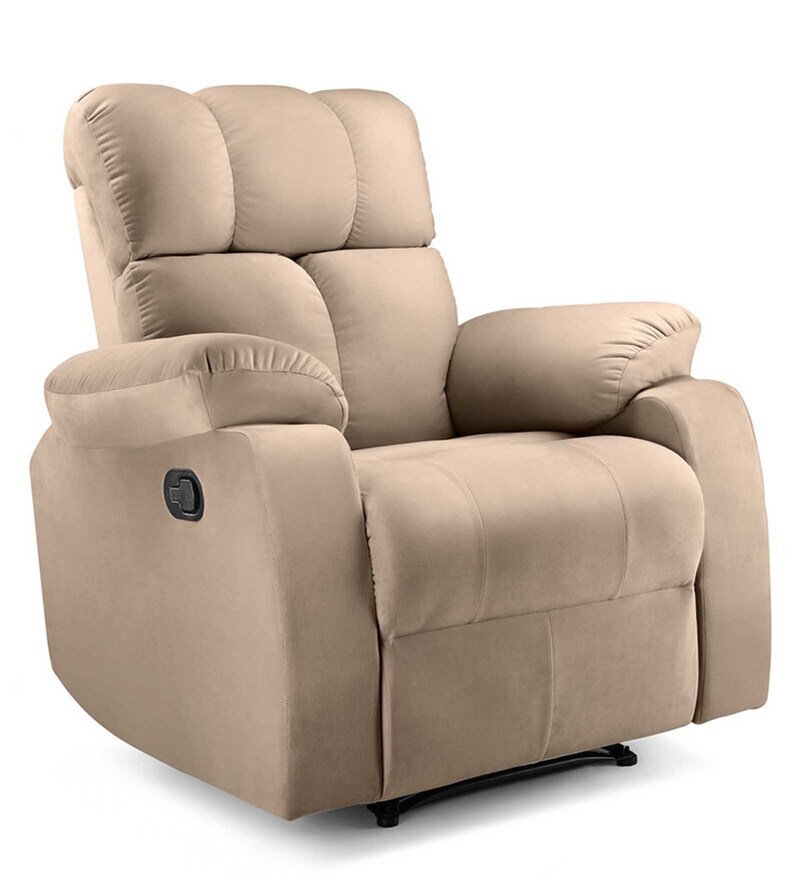 Buy Helios Fabric Manual 1 Seater Recliner in Beige Colour by Little Nap Designs Online Manual