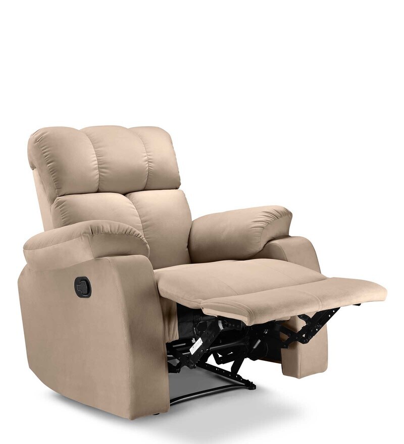 Buy Helios Fabric Manual 1 Seater Recliner in Beige Colour by Little Nap Designs Online Manual