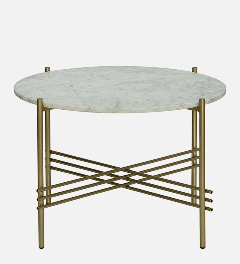 Buy Hesin Metal Coffee Table With Marble Top In Gold Colour By