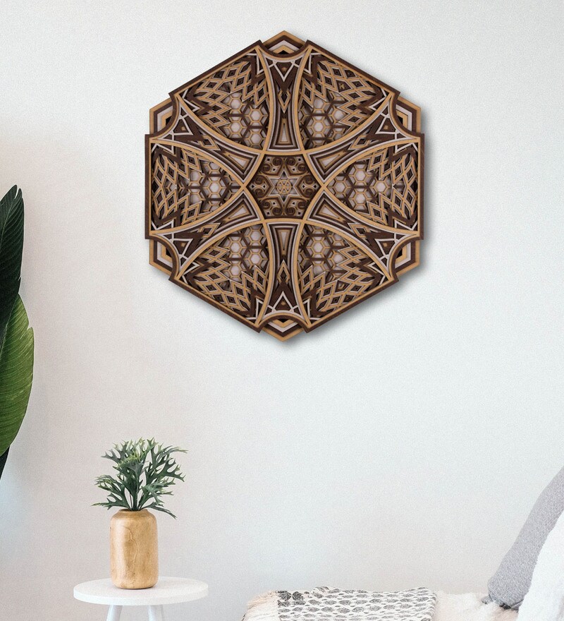 Buy Hexagon Harmony Birch Plywood Wall Mural in Brown by Wooden Art