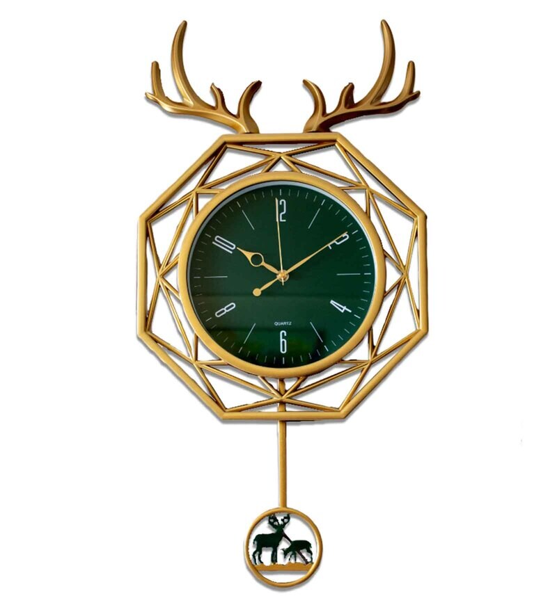 Buy Hexagon Multicolour Reindeer Pendulum Wall Clock By FunkyDecors