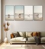 Heartwarming Family Beach Walk Series Set of 4 Canvas Wall Painting Black Frame