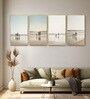 Heartwarming Family Beach Walk Series Set of 4 Canvas Wall Painting Gold Frame
