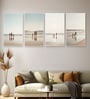 Heartwarming Family Beach Walk Series Set of 4 Canvas Wall Painting White Frame