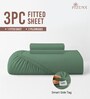 Hedge Green Solid 400 TC Cotton Queen Sized Fitted sheet with 2 Pillow Covers