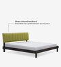 Heiko King Size Bed With Upholstered Headboard in Olive Green and Walnut Finish
