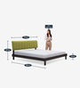 Heiko King Size Bed With Upholstered Headboard in Olive Green and Walnut Finish