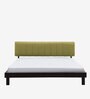 Heiko King Size Bed With Upholstered Headboard in Olive Green and Walnut Finish