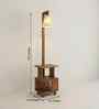 Henry Wooden Shelf Floor Lamp with Wooden Shade & Brown Base