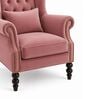 Hensley Teak Wood High Back Chair With Suede Fabric In Pink Colour Hensley Teak Wood High Back Chair With Suede Fabric In Pink Colour