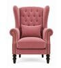 Hensley Teak Wood High Back Chair With Suede Fabric In Pink Colour Hensley Teak Wood High Back Chair With Suede Fabric In Pink Colour