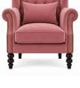 Hensley Teak Wood High Back Chair With Suede Fabric In Pink Colour Hensley Teak Wood High Back Chair With Suede Fabric In Pink Colour