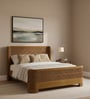 Heritage Cane Upholstered Bed in Linen With Oak wood Frame
