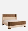 Heritage Cane Upholstered Bed in Linen With Oak wood Frame