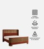 Heritage Cane Upholstered Queen Size Bed in Linen With Oak wood Frame