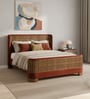 Heritage Cane Upholstered Queen Size Bed in Linen With Oak wood Frame