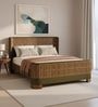 Heritage Cane Upholstered Queen Size Bed in Linen With Oak wood Frame