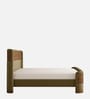 Heritage Cane Upholstered Queen Size Bed in Linen With Oak wood Frame