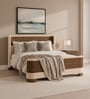Heritage Cane Upholstered Queen Size Bed in Linen With Oak wood Frame