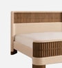 Heritage Cane Upholstered Queen Size Bed in Linen With Oak wood Frame