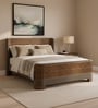 Heritage Cane Upholstered Queen Size Bed in Linen With Oak wood Frame