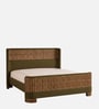 Heritage Cane Upholstered Queen Size Bed in Linen With Oak wood Frame
