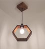 Hex Brown Solid Wood Single Hanging Light
