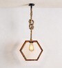 Hex Brown Solid Wood Single Hanging Light