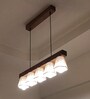 Hexa 5 Lights Brown Pinewood Linear Chandelier Cluster Hanging Light with Jute Fabric Shade