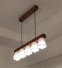 Hexa 5 Lights Brown Pinewood Linear Chandelier Cluster Hanging Light with Jute Fabric Shade