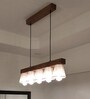 Hexa 5 Lights Brown Pinewood Linear Chandelier Cluster Hanging Light with Jute Fabric Shade