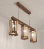 Hexa 3 Lights Brown Solid Wood Linear Chandelier Cluster Hanging Light
