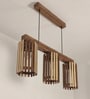 Hexa 3 Lights Brown Solid Wood Linear Chandelier Cluster Hanging Light