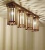 Hexa 4 Lights Brown Solid Wood Flush Mounted Ceiling Light