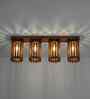 Hexa 4 Lights Brown Solid Wood Flush Mounted Ceiling Light