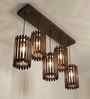 Hexa 5 Lights Brown Solid Wood Linear Chandelier Cluster Hanging Light