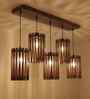 Hexa 5 Lights Brown Solid Wood Linear Chandelier Cluster Hanging Light