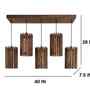Hexa 5 Lights Brown Solid Wood Linear Chandelier Cluster Hanging Light